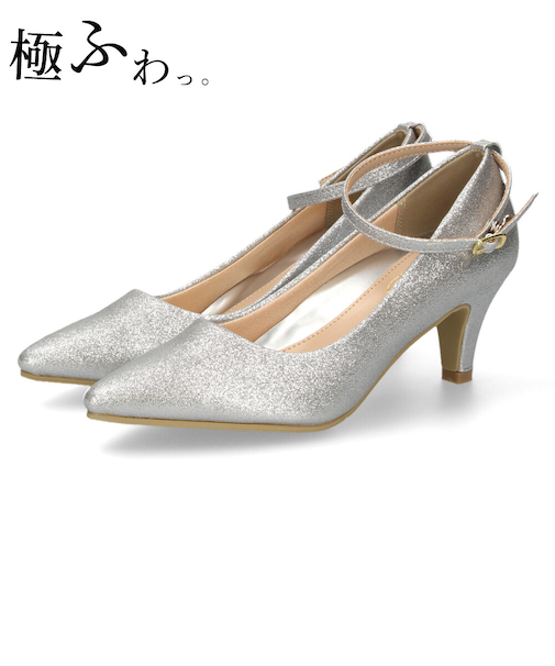 パンプス 結婚式 ストラップ 痛くない ウエディング 二次会 太ヒール 6cmヒール レース アンクルストラップ 19038 極ふわっ Parade
