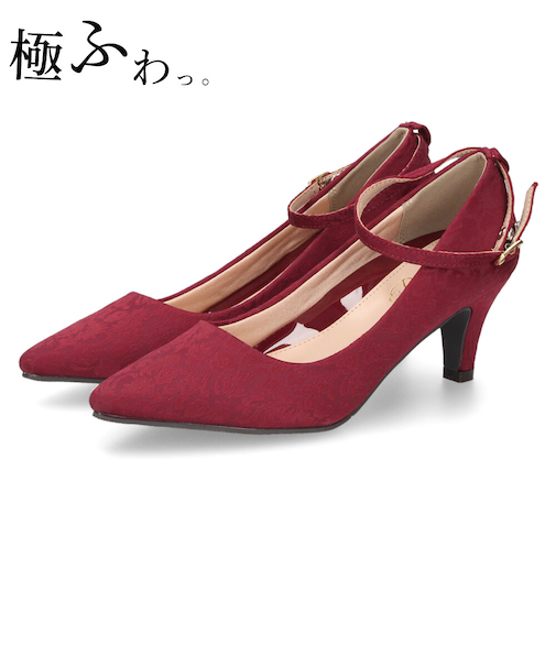 パンプス 結婚式 ストラップ 痛くない ウエディング 二次会 太ヒール 6cmヒール レース アンクルストラップ 19038 極ふわっ Parade