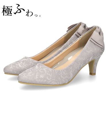 結婚式 パンプス 疲れない 太ヒール 靴 バックリボン  6センチヒール ベージュ ブラック 黒 お呼ばれ 極ふわっ Parade 18161
