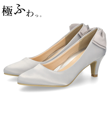 結婚式 パンプス 疲れない 太ヒール 靴 バックリボン  6センチヒール ベージュ ブラック 黒 お呼ばれ 極ふわっ Parade 18161