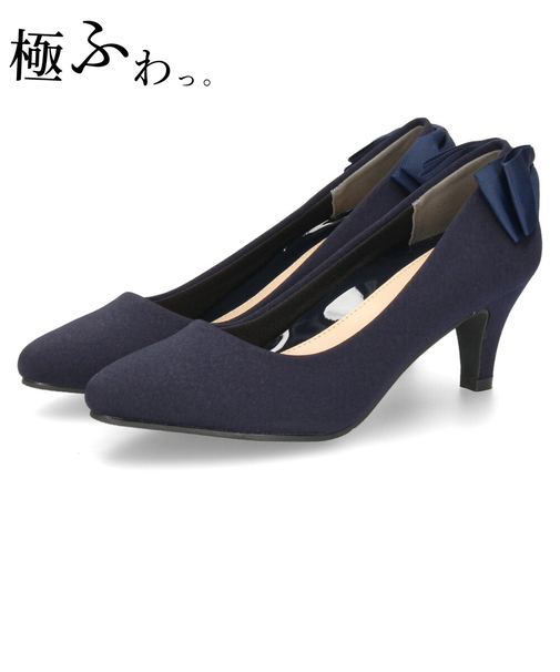 結婚式 パンプス 疲れない 太ヒール 靴 バックリボン  6センチヒール ベージュ ブラック 黒 お呼ばれ 極ふわっ Parade 18161