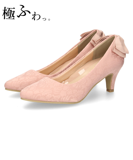 結婚式 パンプス 疲れない 太ヒール 靴 バックリボン  6センチヒール ベージュ ブラック 黒 お呼ばれ 極ふわっ Parade 18161