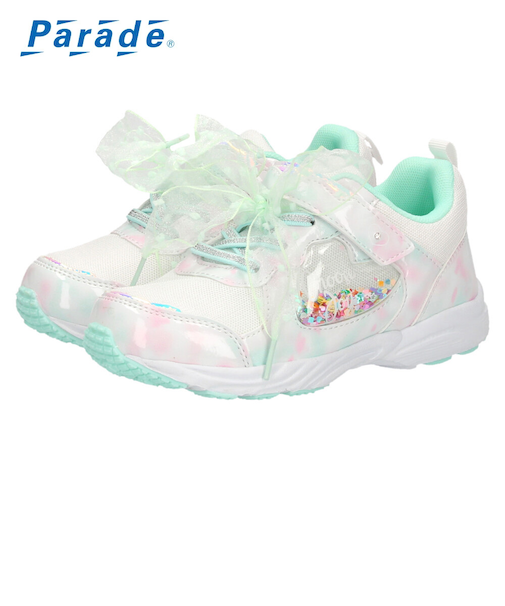 スニーカー 女の子 キッズ 子供靴 幅広 3E 軽量 屈曲ソール 通気性 マジックテープ 通園 通学 かわいい リボン付き Parade パレード 56203