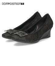 パンプス 黒 レディース 靴 スクエアトゥ ウェッジソール コンポジションナイン ビジュー バックル コンフォートパンプス 3092 COMPOSITION9