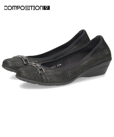 パンプス 黒 レディース 靴 スクエアトゥ ウェッジソール コンポジションナイン ビジュー チェーン コンフォートパンプス 3095 COMPOSITION9