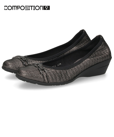 パンプス 黒 レディース 靴 スクエアトゥ ウェッジソール コンポジションナイン ビジュー チェーン コンフォートパンプス 3095 COMPOSITION9