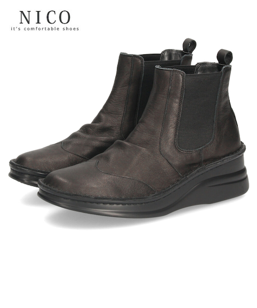 ショートブーツ レディース 歩きやすい 厚底 本革 サイドゴアブーツ 5cm 黒 ブラック ブラウン グレー 日本製 柔らかい NICO ニコ 83041