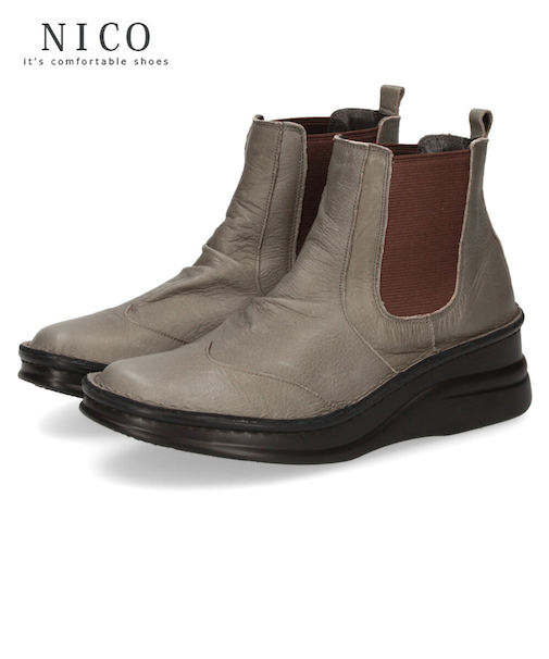 ショートブーツ レディース 歩きやすい 厚底 本革 サイドゴアブーツ 5cm 黒 ブラック ブラウン グレー 日本製 柔らかい NICO ニコ 83041
