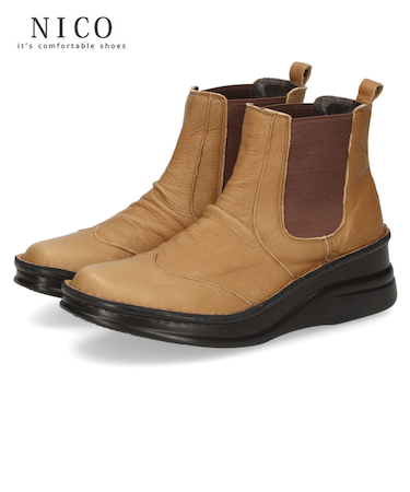 ショートブーツ レディース 歩きやすい 厚底 本革 サイドゴアブーツ 5cm 黒 ブラック ブラウン グレー 日本製 柔らかい NICO ニコ 83041