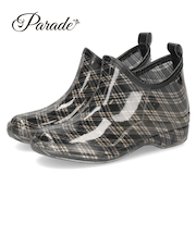 レインブーツ レディース ショート おしゃれ 軽量 長靴 かわいい チェック 水玉 ドット 花柄 レインシューズ 防水 パレード 52608 Parade