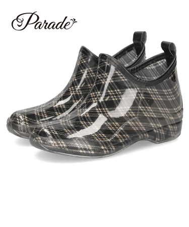 レインブーツ レディース ショート おしゃれ 軽量 長靴 かわいい チェック 水玉 ドット 花柄 レインシューズ 防水 パレード 52608 Parade