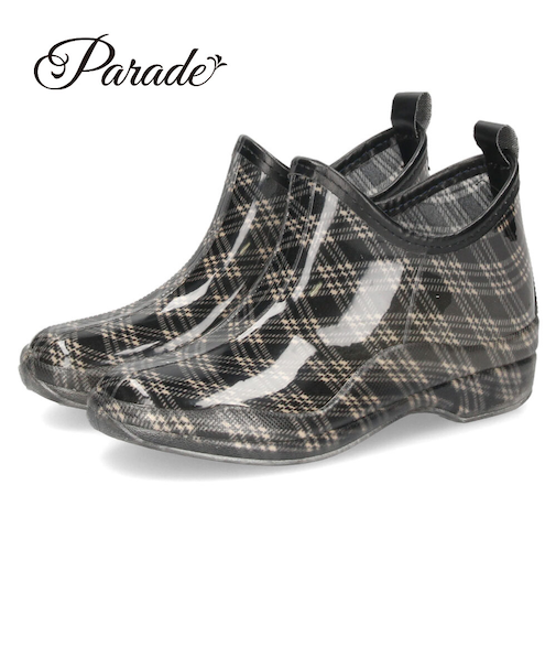 レインブーツ レディース ショート おしゃれ 軽量 長靴 かわいい チェック 水玉 ドット 花柄 レインシューズ 防水 パレード 52608 Parade