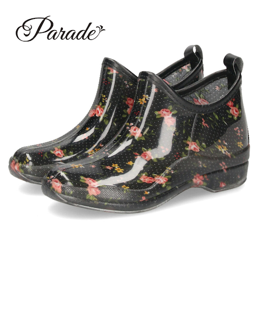 レインブーツ レディース ショート おしゃれ 軽量 長靴 かわいい チェック 水玉 ドット 花柄 レインシューズ 防水 パレード 52608 Parade