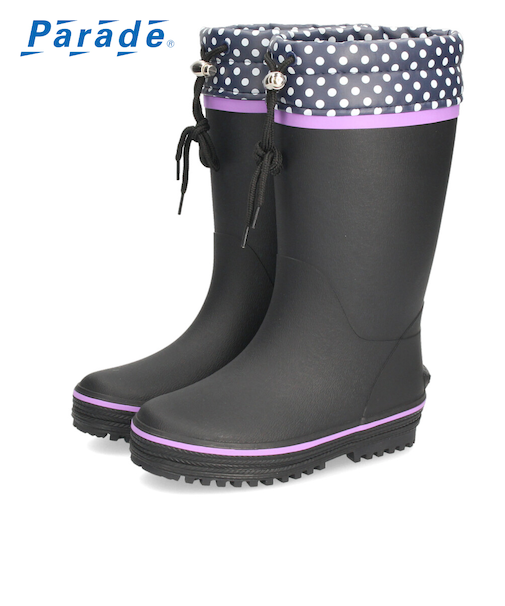キッズ 長靴 おしゃれ 女の子 レインブーツ 水玉 かわいい 絞れる ジュニア レインシューズ 歩きやすい 滑りにくい パレード 56603 Parade