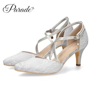 パンプス 結婚式 オケージョン ストラップ ハイヒール 7cmヒール レース ラメ ポインテッドトゥ お呼ばれ 二次会 パーティ 61118 Parade