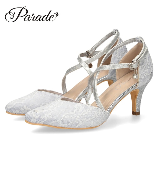 パンプス 結婚式 オケージョン ストラップ ハイヒール 7cmヒール レース ラメ ポインテッドトゥ お呼ばれ 二次会 パーティ 61118 Parade