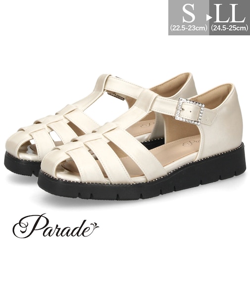 サンダル レディース ラインストーン グルカサンダル 幅広 3E 耐滑 歩きやすい 厚底 エレカワ 黒 ブラック アイボリー Parade パレード 7651