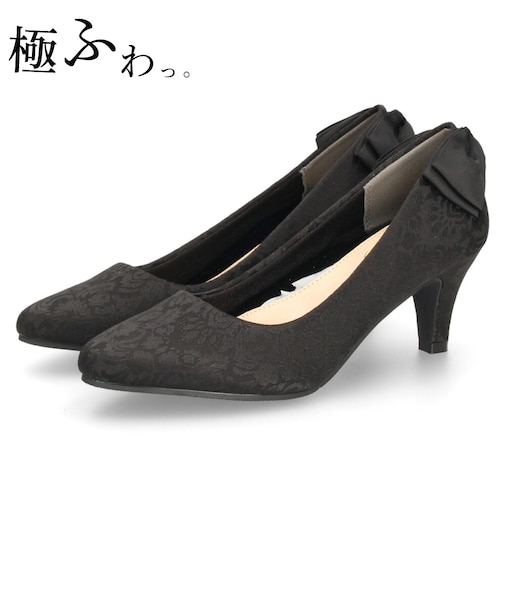 結婚式 パンプス 疲れない 太ヒール 靴 バックリボン  6センチヒール ベージュ ゴールド シルバー ブラック 黒 お呼ばれ 極ふわっ 18161