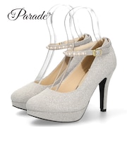 パンプス ストラップ 結婚式 パーティ 二次会 レディース 靴 ハイヒール 10cm ヒール ラメ キラキラ 2Way 6504-WK Parade