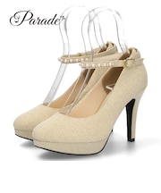 パンプス ストラップ 結婚式 パーティ 二次会 レディース 靴 ハイヒール 10cm ヒール ラメ キラキラ 2Way 6504-WK Parade