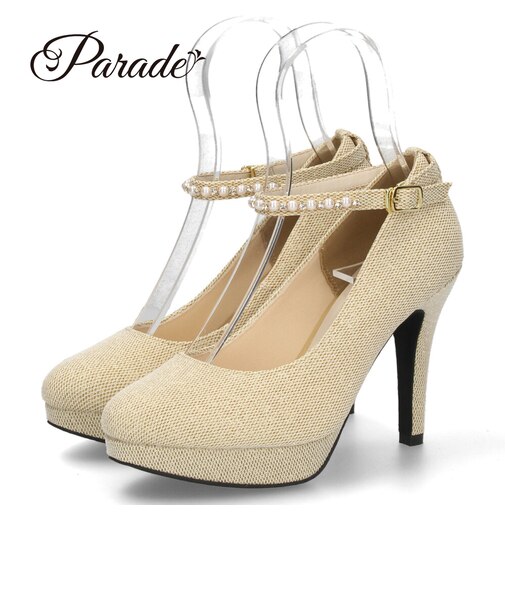 パンプス ストラップ 結婚式 パーティ 二次会 レディース 靴 ハイヒール 10cm ヒール ラメ キラキラ 2Way 6504-WK Parade