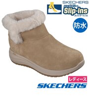 スケッチャーズ スリップインズ ショートブーツ レディース 防水 防滑 あったか ノーマル幅 つま先ゆったり オンザゴー ステラ SKECHERS Slip-ins 144734 ブラック ベージュ ブラウン