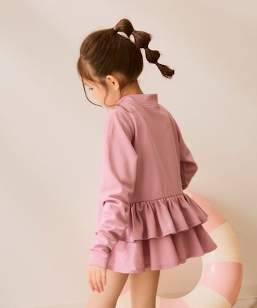 フリルラッシュガード UVパーカー 指穴付き＆スタンドカラー 親子コーデ