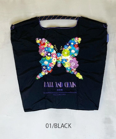 【Ball＆Chain/ボールアンドチェーン】FBM FLOWER BUTTERFLY(M) 刺繍エコバッグ