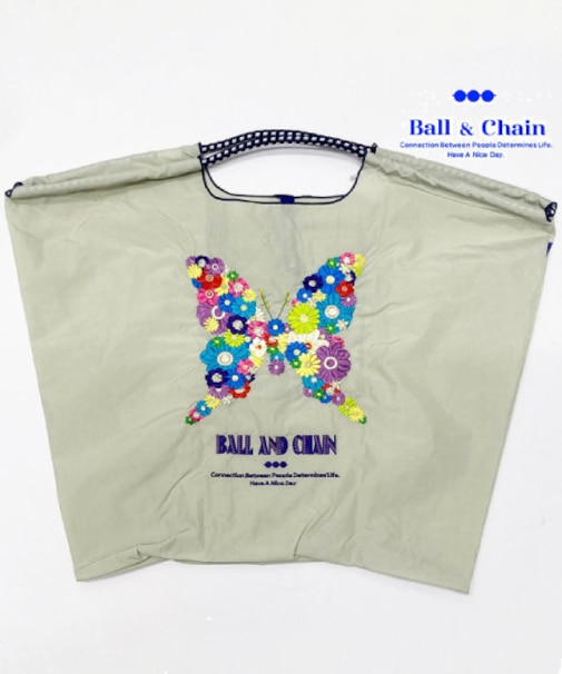【Ball&Chain/ボールアンドチェーン】FBL FLOWER BUTTERFLY(L)刺繍エコバッグ