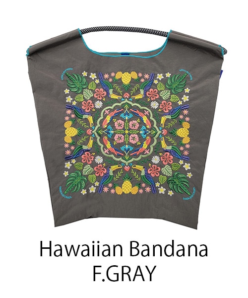 ホールハンドルバッグＭ　ハーフリネン　刺繍生地　『Flying cat』 リネン ドローストリングバッグ Mレクタングル ポーチ