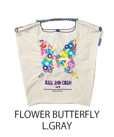 【Ball＆Chain/ボールアンドチェーン】FBM FLOWER BUTTERFLY(M) 刺繍エコバッグ