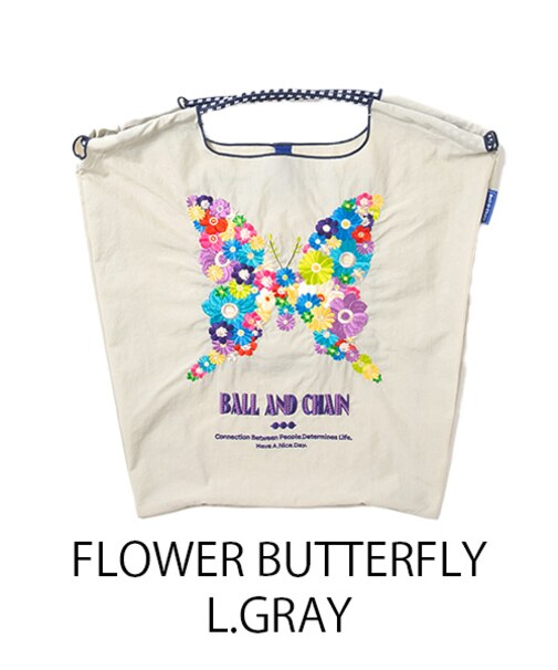 【Ball＆Chain/ボールアンドチェーン】FBM FLOWER BUTTERFLY(M) 刺繍エコバッグ