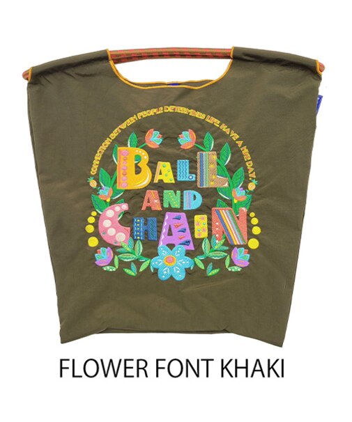 【Ball＆Chain/ボールアンドチェーン】FLOWER FONT(M) 刺繍エコバッグ
