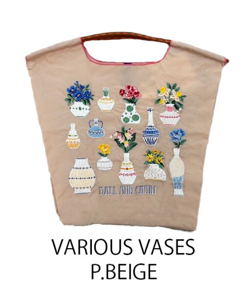 【Ball＆Chain/ボールアンドチェーン】VARIOUS VASES(M) 刺繍エコバッグ