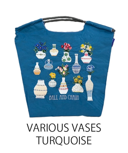【Ball＆Chain/ボールアンドチェーン】VARIOUS VASES(M) 刺繍エコバッグ