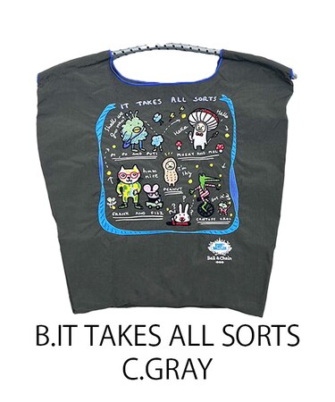 【Ball＆Chain/ボールアンドチェーン】B.IT TAKES ALL SORTS(M) 刺繍エコバッグ