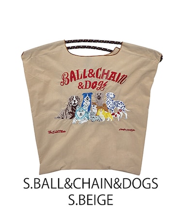 【Ball＆Chain/ボールアンドチェーン】S.BALL&CHAIN&DOGS (M) 刺繍エコバッグ