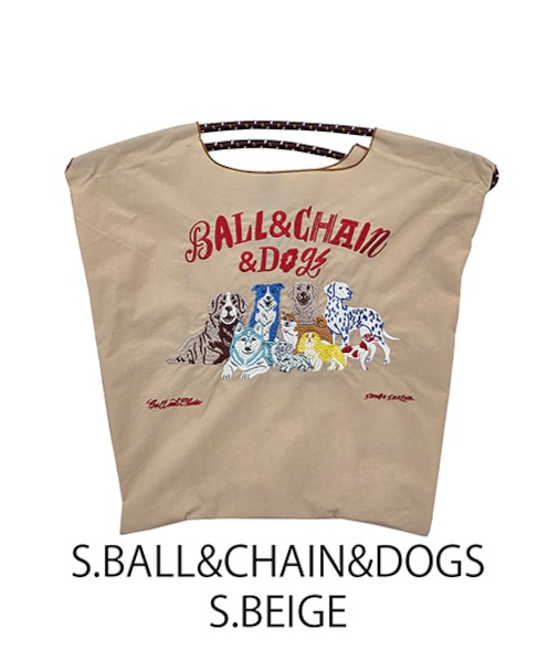 【Ball＆Chain/ボールアンドチェーン】S.BALL&CHAIN&DOGS (M) 刺繍エコバッグ
