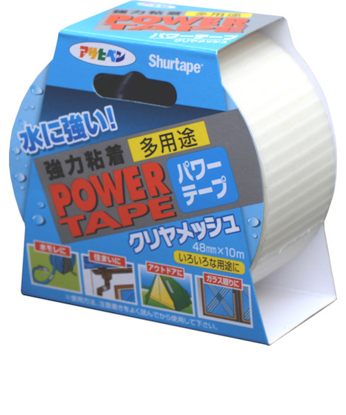 アサヒペン　強力粘着　多用途　パワーテープ　クリヤメッシュ