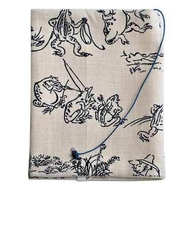 コンサイス　布のブックカバー　文庫サイズ　鳥獣戯画　生成り