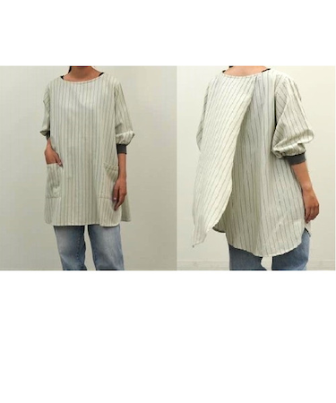 【お買い得】　ゼファー　花びらリブ袖かっぽうぎ　ナチュラル