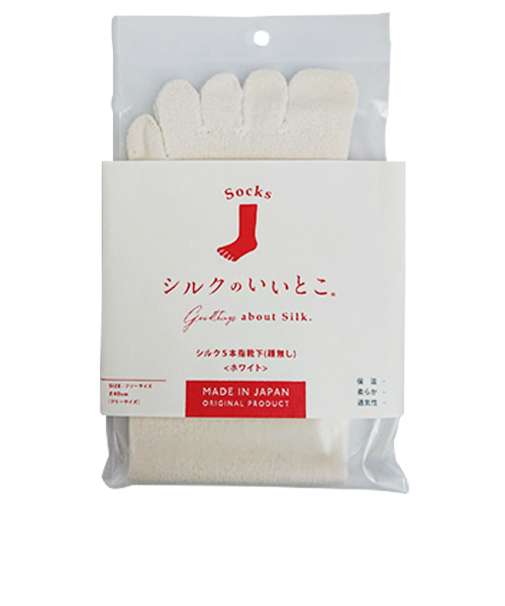 ラッシュ（LUSH）　シルクのいいとこ　シルク5本指靴下　踵無し　ホワイト