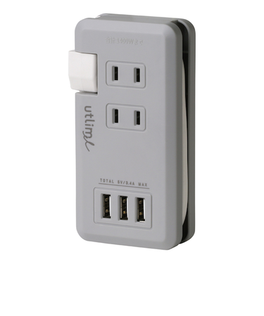 ソニック（sonic）　ユートリムエル　ポータブルコンセント　USBポート付き　UL－5010－GL　グレー
