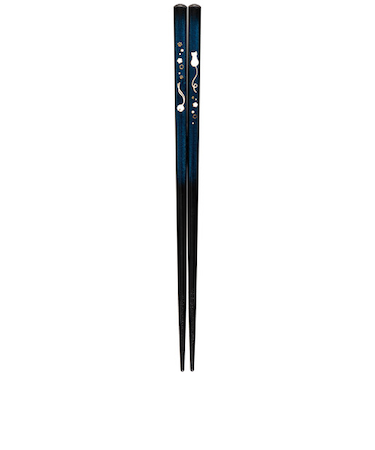 サンライフ　食洗箸　金紋猫に鈴　23cm　青