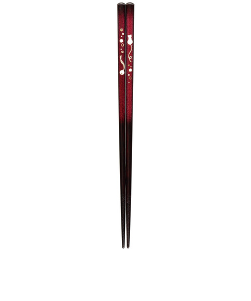 サンライフ　食洗箸　金紋猫に鈴　23cm　赤