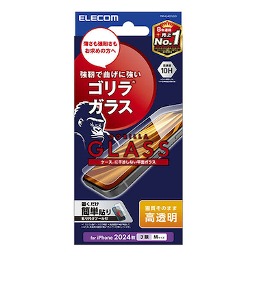 【iPhone16Pro】　エレコム（ELECOM）　ガラスフィルム　高透明　ゴリラ　0.21mm　PM-A24CFLGO