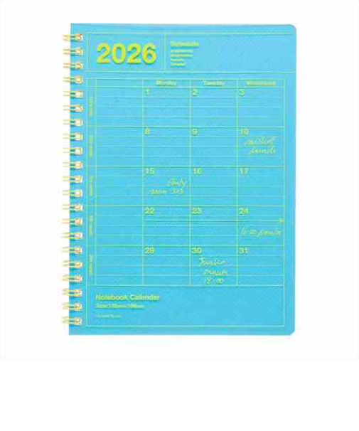 【2026年1月始まり】　マークス（MARK'S）　ノートブックカレンダー　S　縦型　マンスリーブロック　26WDR-NB11-NBL　ネオンブルー　月曜始まり