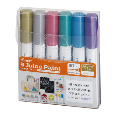 パイロット（PILOT）　水性顔料マーカー　ジュースペイント　細字　メタリックカラー6色セット