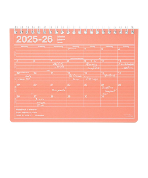 【2025年9月始まり】　マークス（MARK'S）　ノートブックカレンダー　M　マンスリーブロック　26ADR-NB1-PK　サーモンピンク　月曜始まり