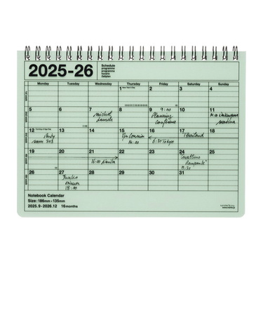 【2025年9月始まり】　マークス（MARK'S）　ノートブックカレンダー　M　マンスリーブロック　26ADR-NB1-IGN　アイスグリーン　月曜始まり